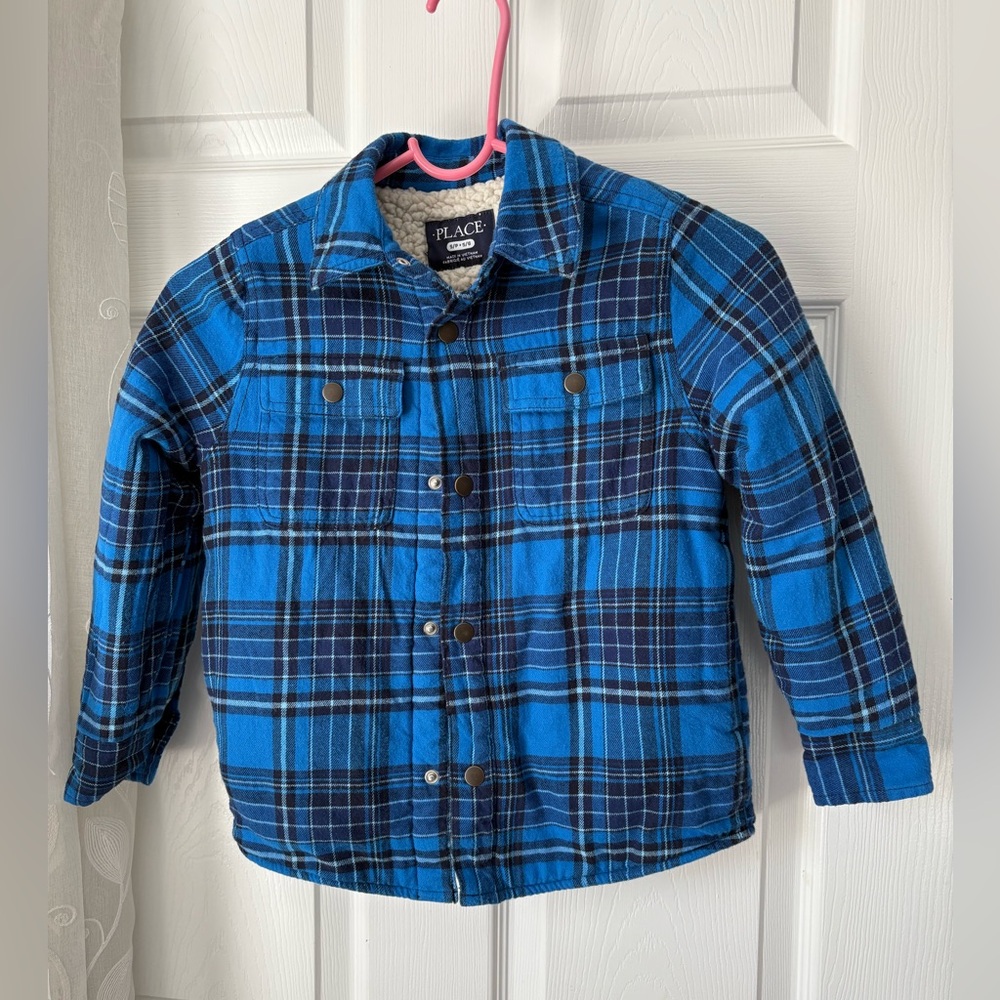 The Children's Place kids boy sherpa-lined button up jacket plaid flannel sz 5/6